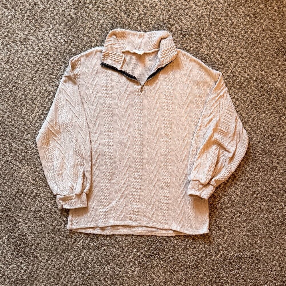 BiBi Cream Textured Quarter-Zip Sweater Top